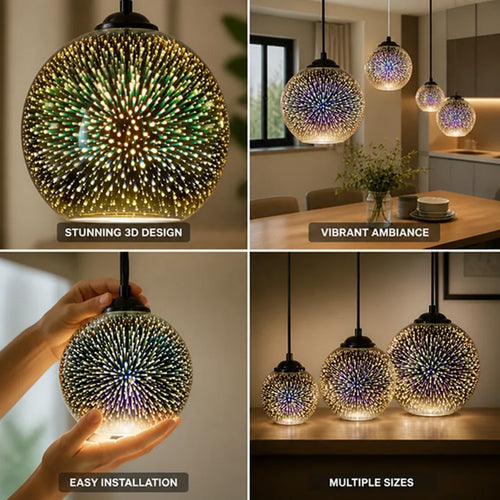 3D Fireworks Glass & Metal Pendant Light – close-up view