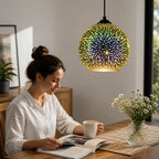 3D Fireworks Glass & Metal Pendant Light – in use