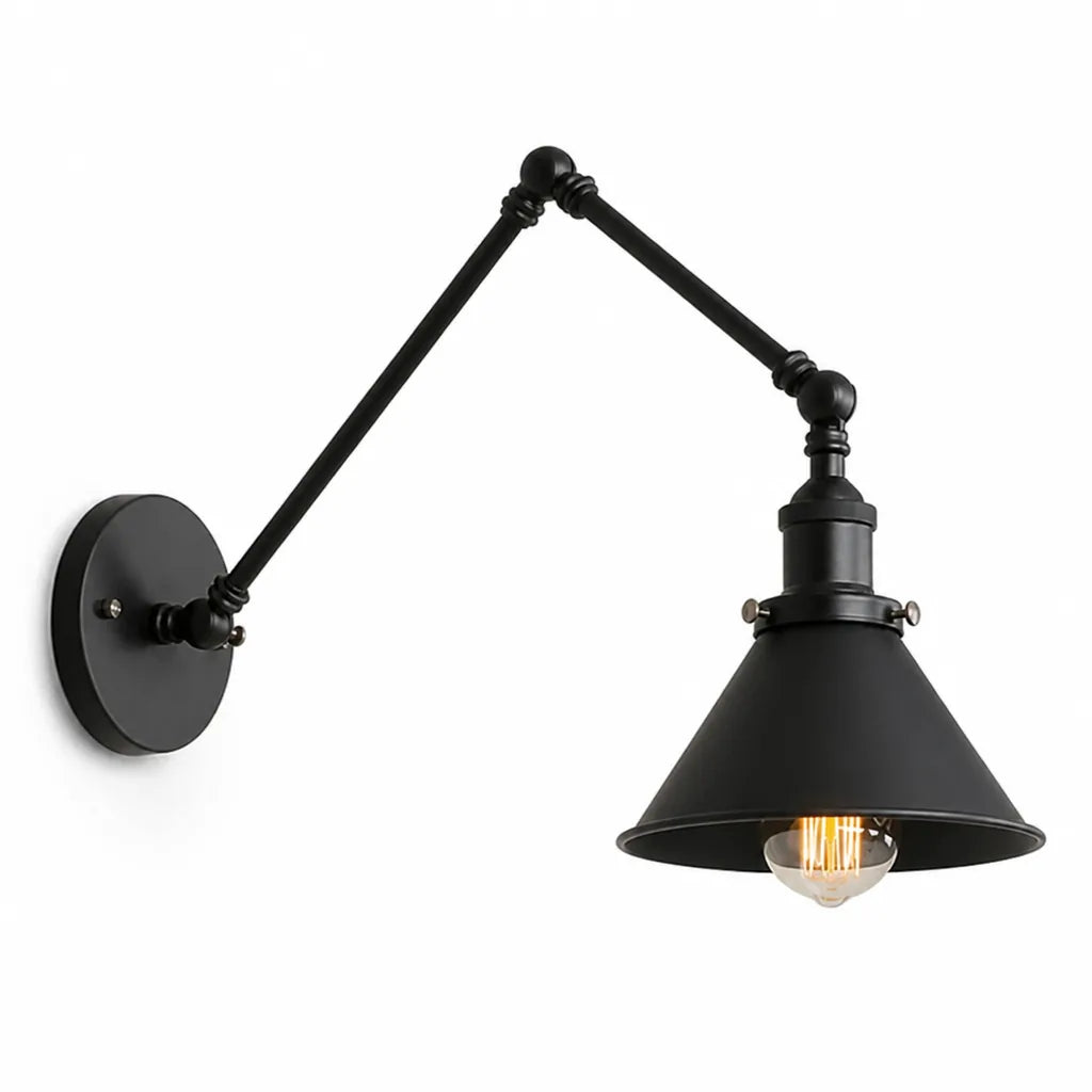 Adjustable Double Swivel Arms Matte Black Wall Lamp – front view