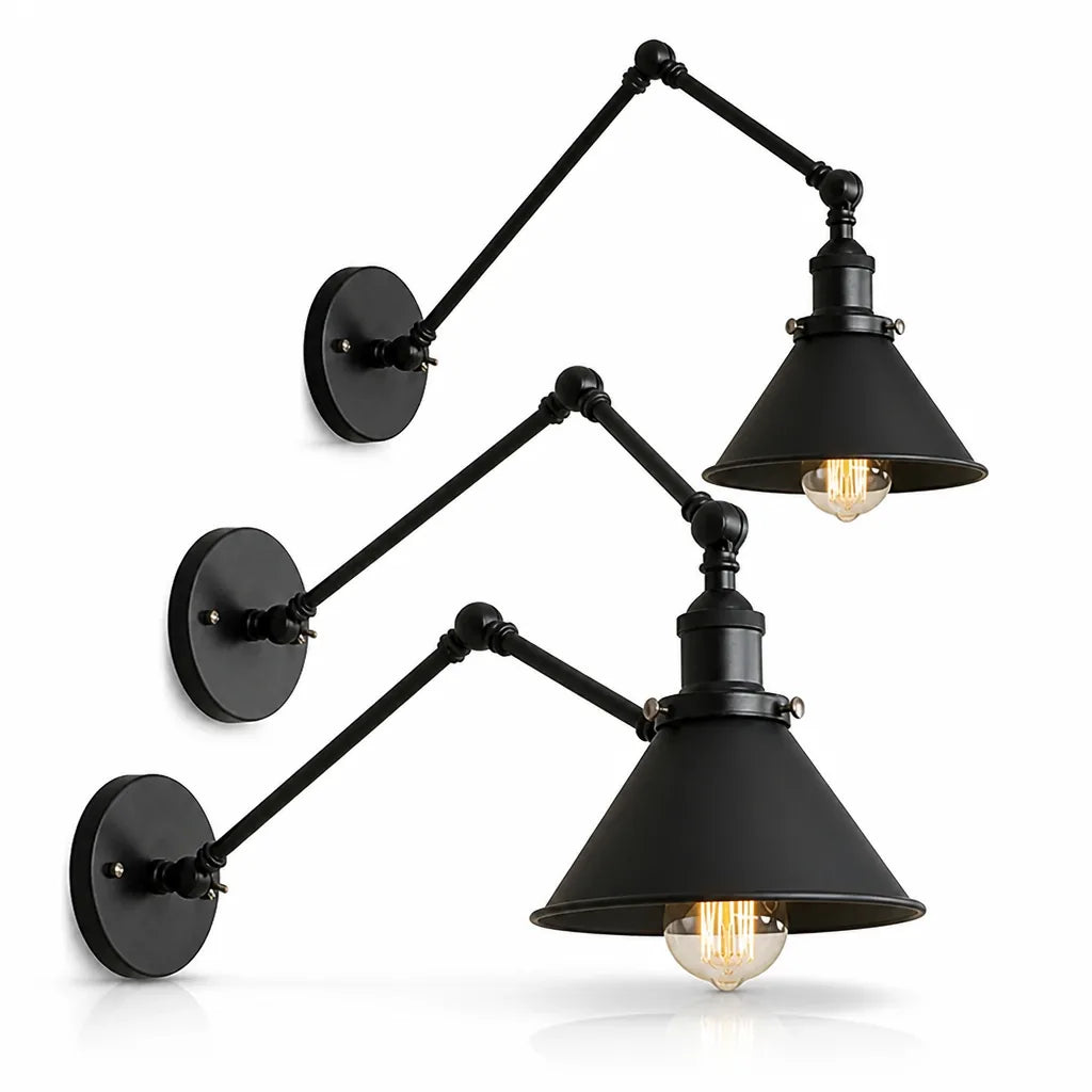 Adjustable Double Swivel Arms Matte Black Wall Lamp – detail view