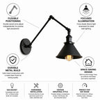 Adjustable Double Swivel Arms Matte Black Wall Lamp – side view