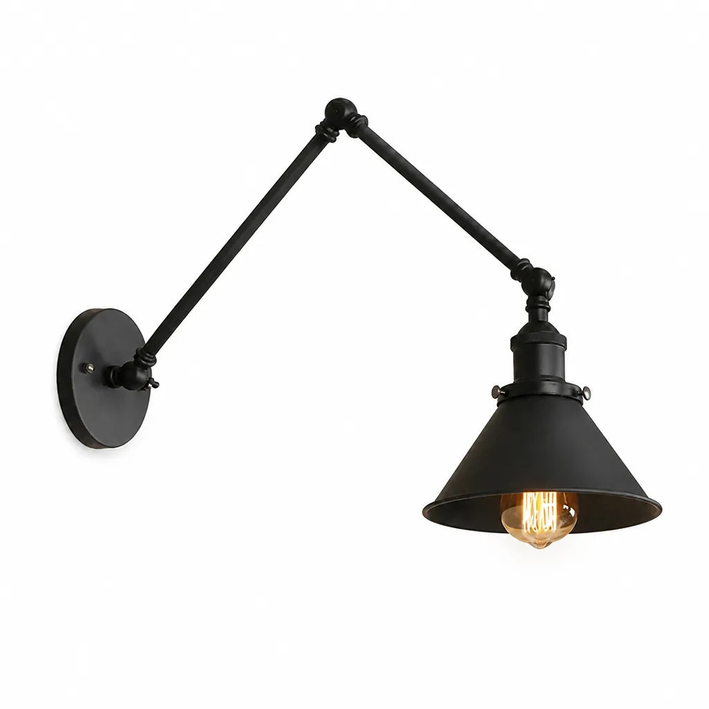 Adjustable Double Swivel Arms Matte Black Wall Lamp – front view