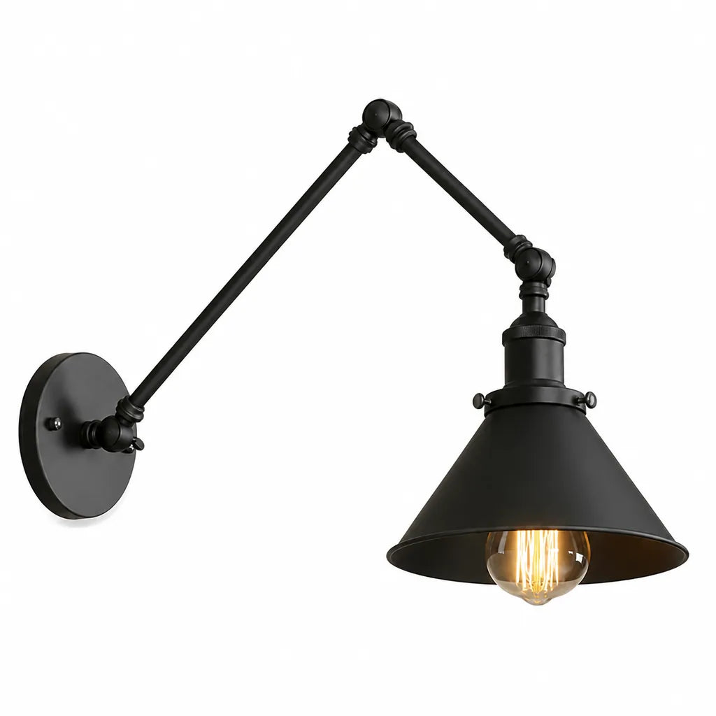 Adjustable Double Swivel Arms Matte Black Wall Lamp – close-up view