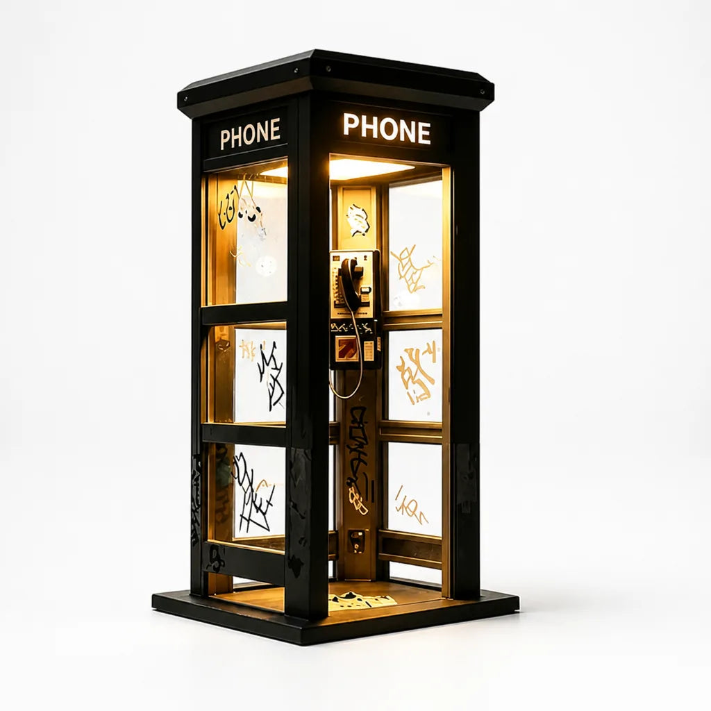 Battery-Operated Retro Telephone Booth Table Lamp – front view
