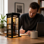 Battery-Operated Retro Telephone Booth Table Lamp – in use