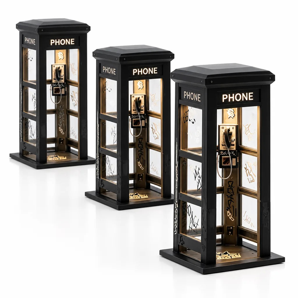 Battery-Operated Retro Telephone Booth Table Lamp – detail view