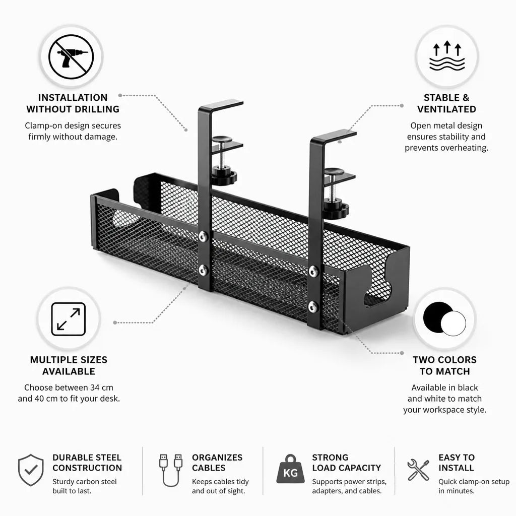 Clamp-On Ventilated Steel Cable Basket – side view