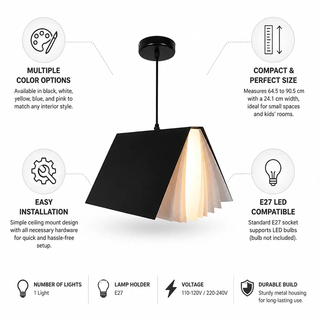 Colorful Metal Kids' Pendant Light (E27) – side view