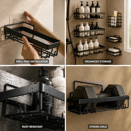 Drill-Free Self-Adhesive Rust-Resistant Shower Shelf Set (5 Shelves) – close-up view