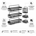 Drill-Free Self-Adhesive Rust-Resistant Shower Shelf Set (5 Shelves) – side view