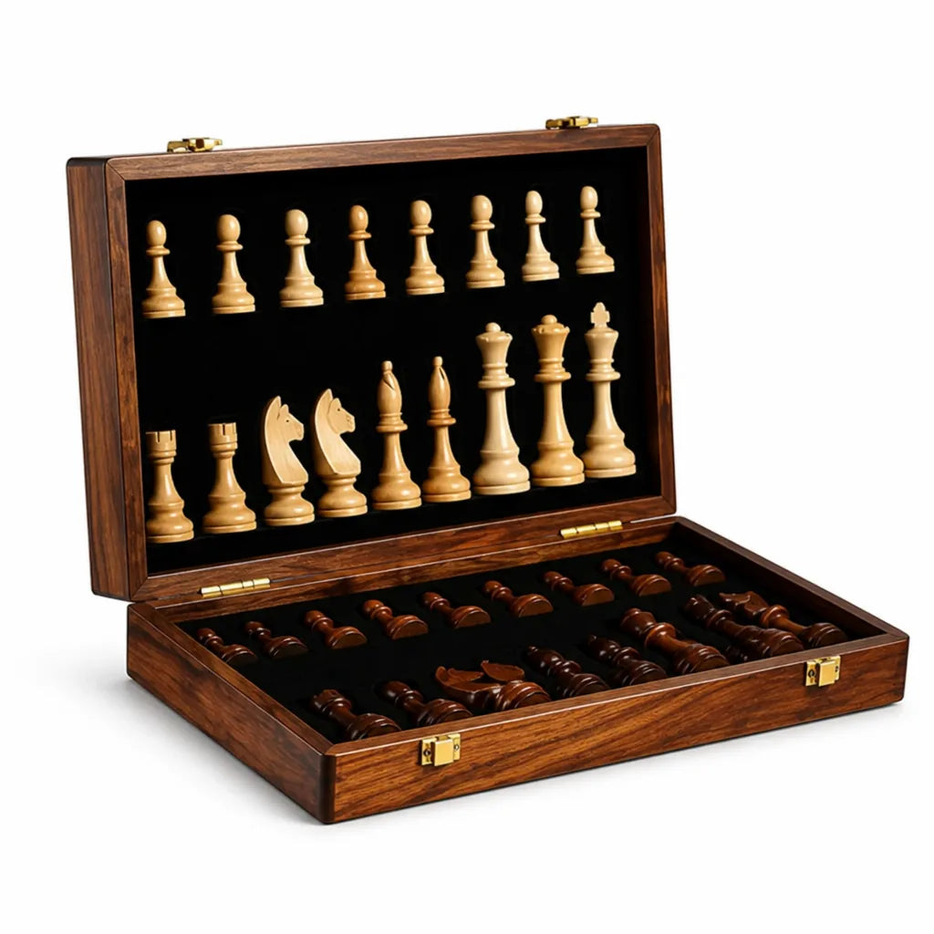 Foldable Solid Wood Chess Set (Built-In Storage) – front view
