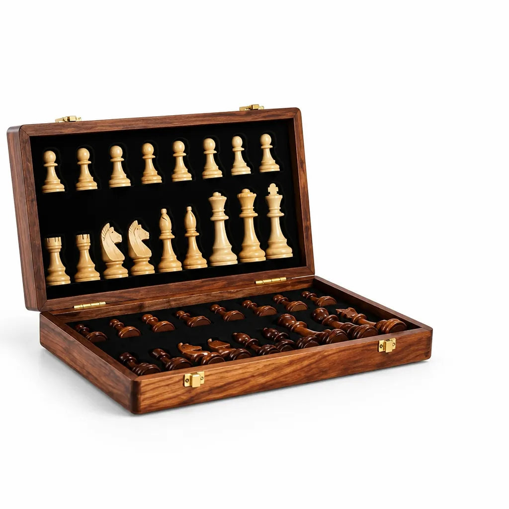 Foldable Solid Wood Chess Set (Built-In Storage) – lifestyle view