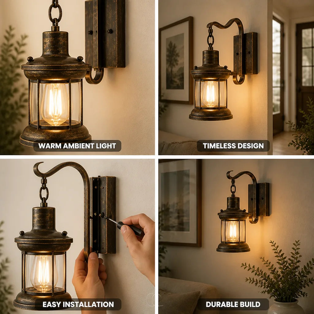 Industrial Vintage Hardwired Wall Light – close-up view