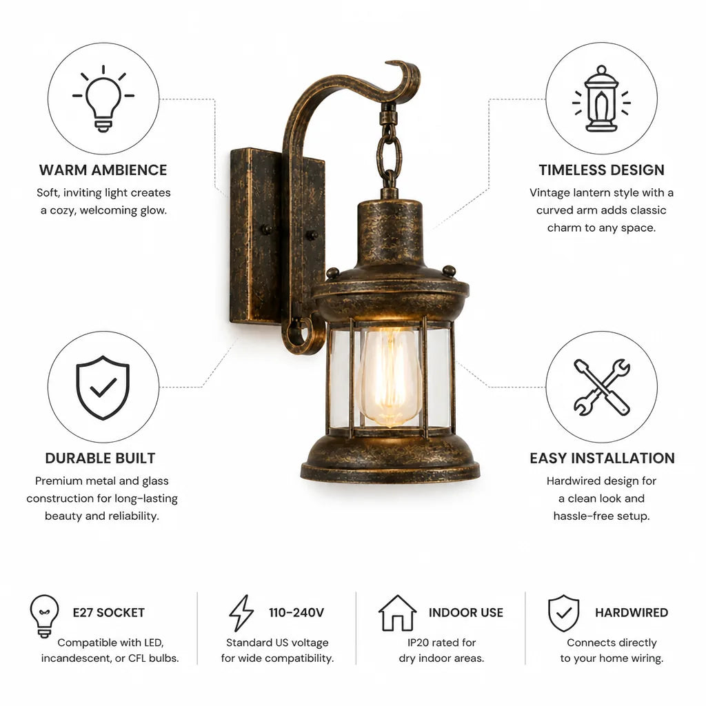 Industrial Vintage Hardwired Wall Light – side view