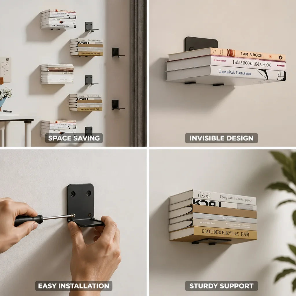 Invisible Iron Floating Bookshelf (Wall Mount) – close-up view