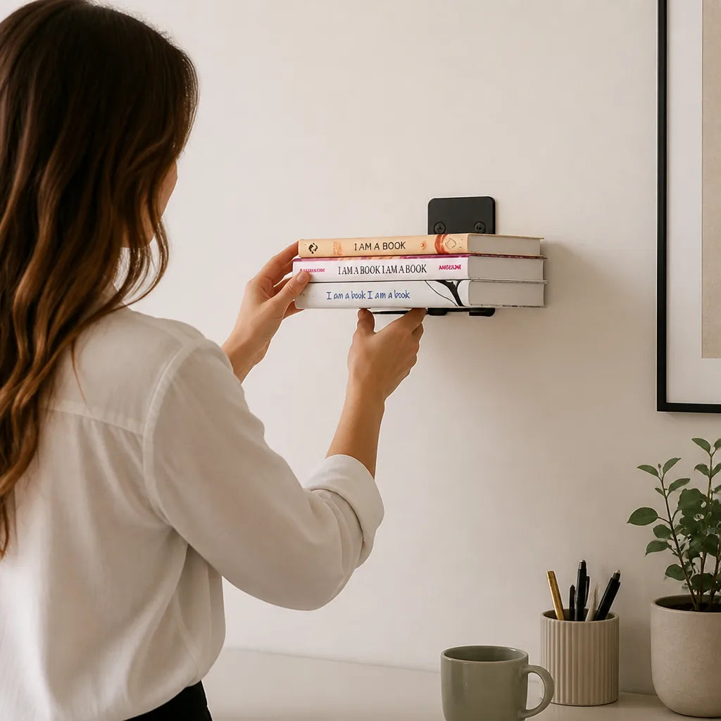 Invisible Iron Floating Bookshelf (Wall Mount) – in use