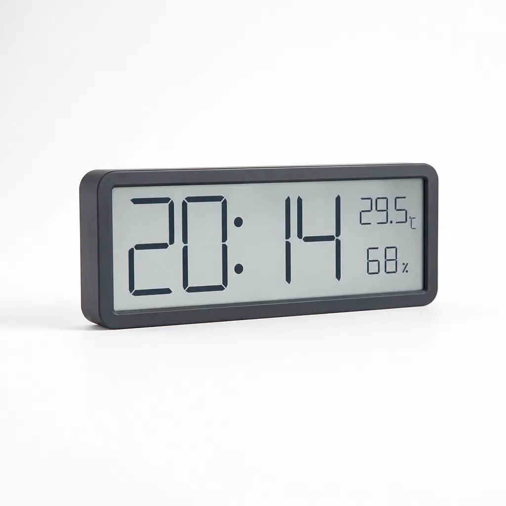 Large LCD Temperature & Humidity Alarm Clock – front view