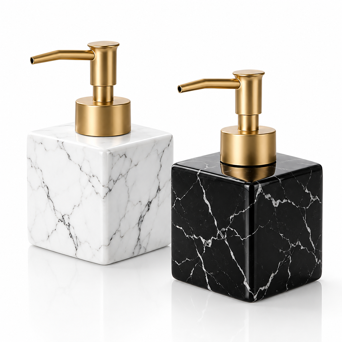 Marble-Look Ceramic Soap Dispenser (Matte Gold Pump) – detail view