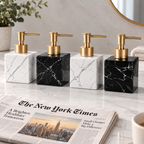 Marble-Look Ceramic Soap Dispenser (Matte Gold Pump) – side view