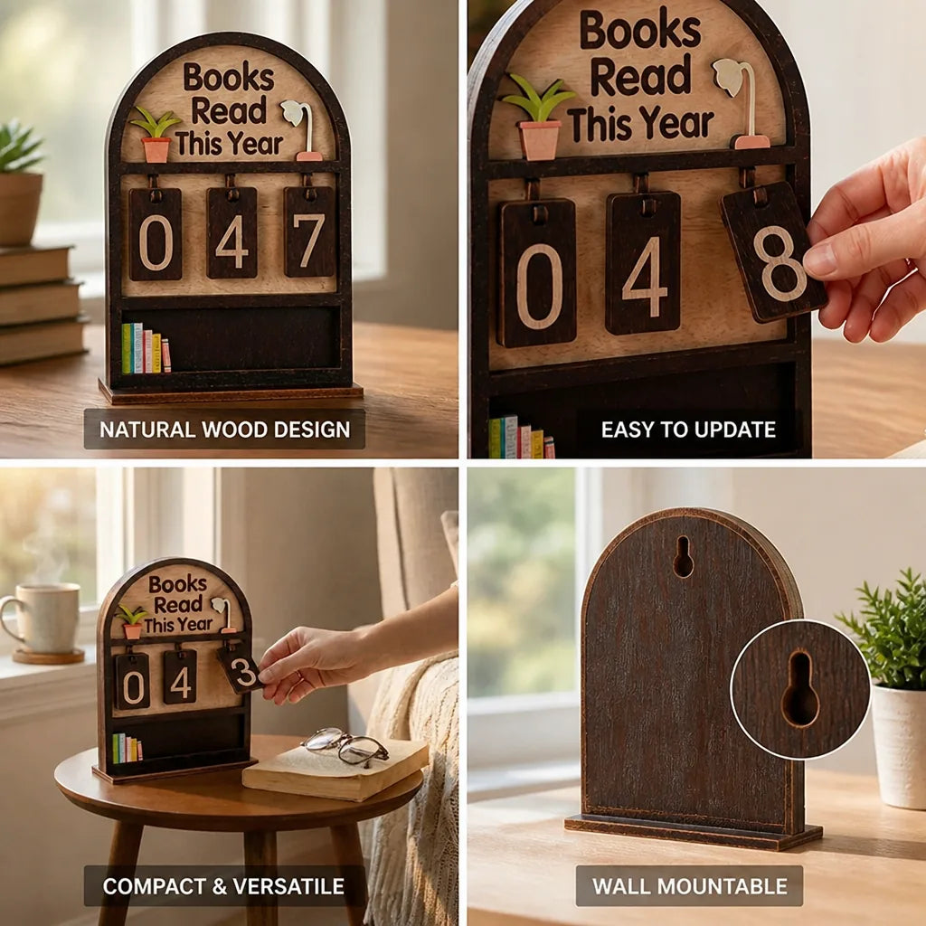 Natural Wood Adjustable Number Reading Counter (Wall-Mountable) – close-up view