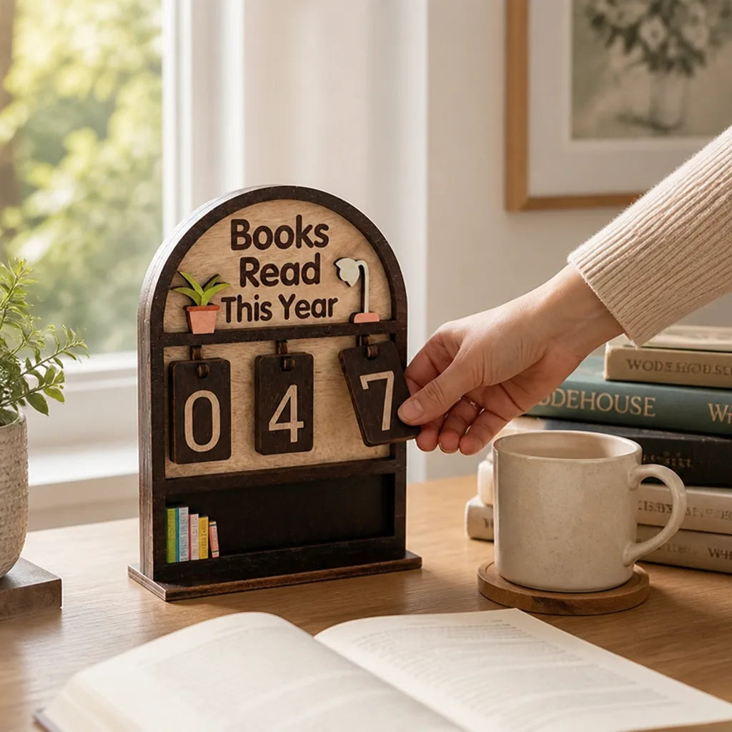 Natural Wood Adjustable Number Reading Counter (Wall-Mountable) – in use