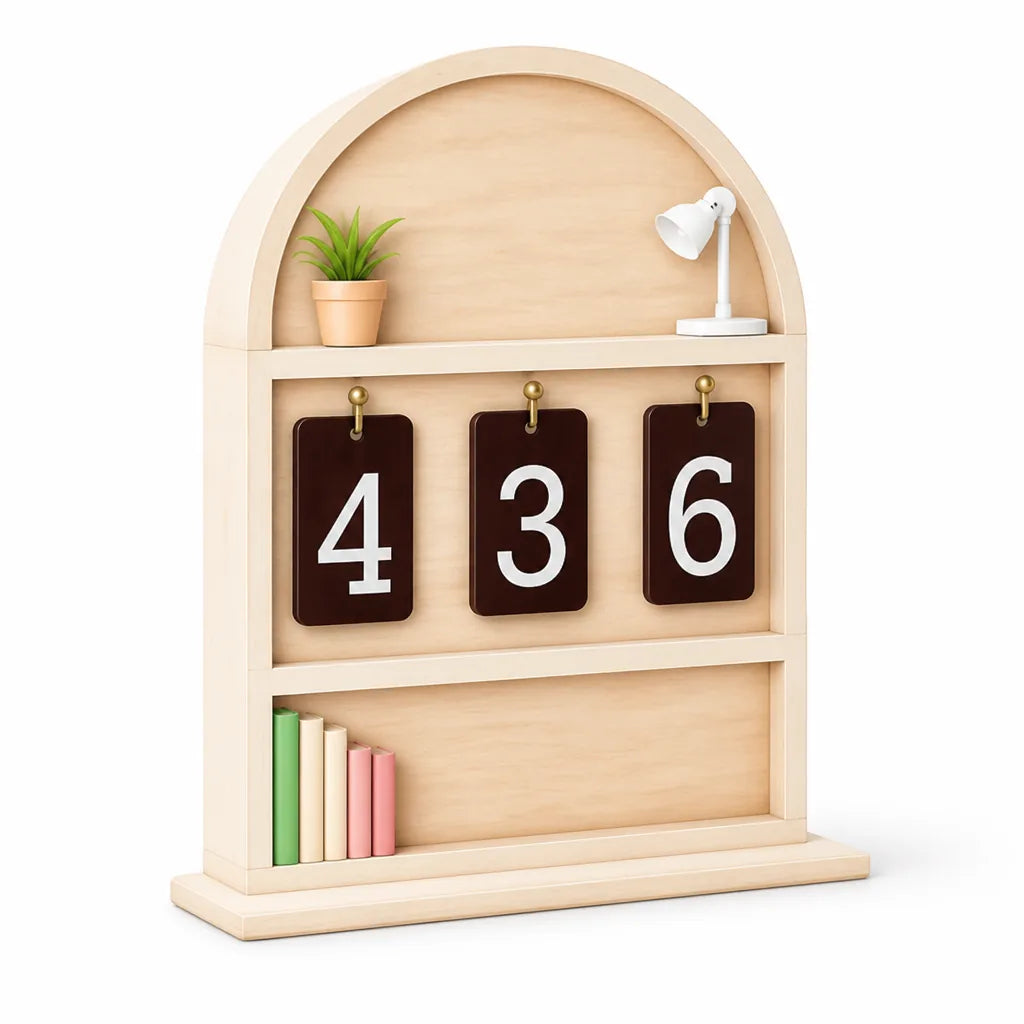 Natural Wood Adjustable Number Reading Counter (Wall-Mountable) – front view