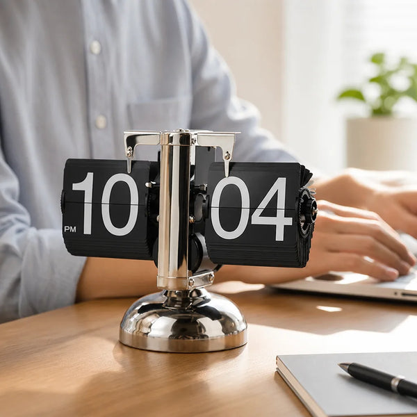 Retro Silent Quartz & Metal Frame Flip Clock – in use