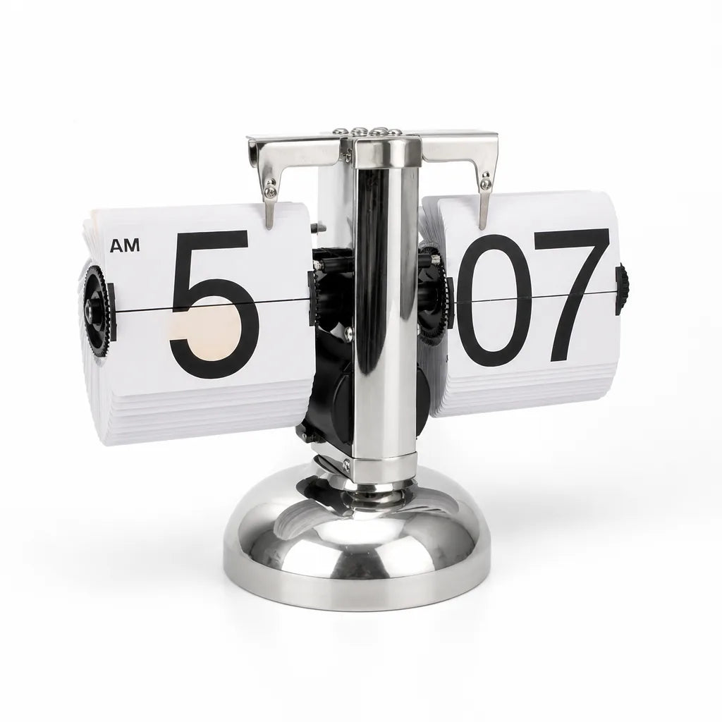 Retro Silent Quartz & Metal Frame Flip Clock – front view