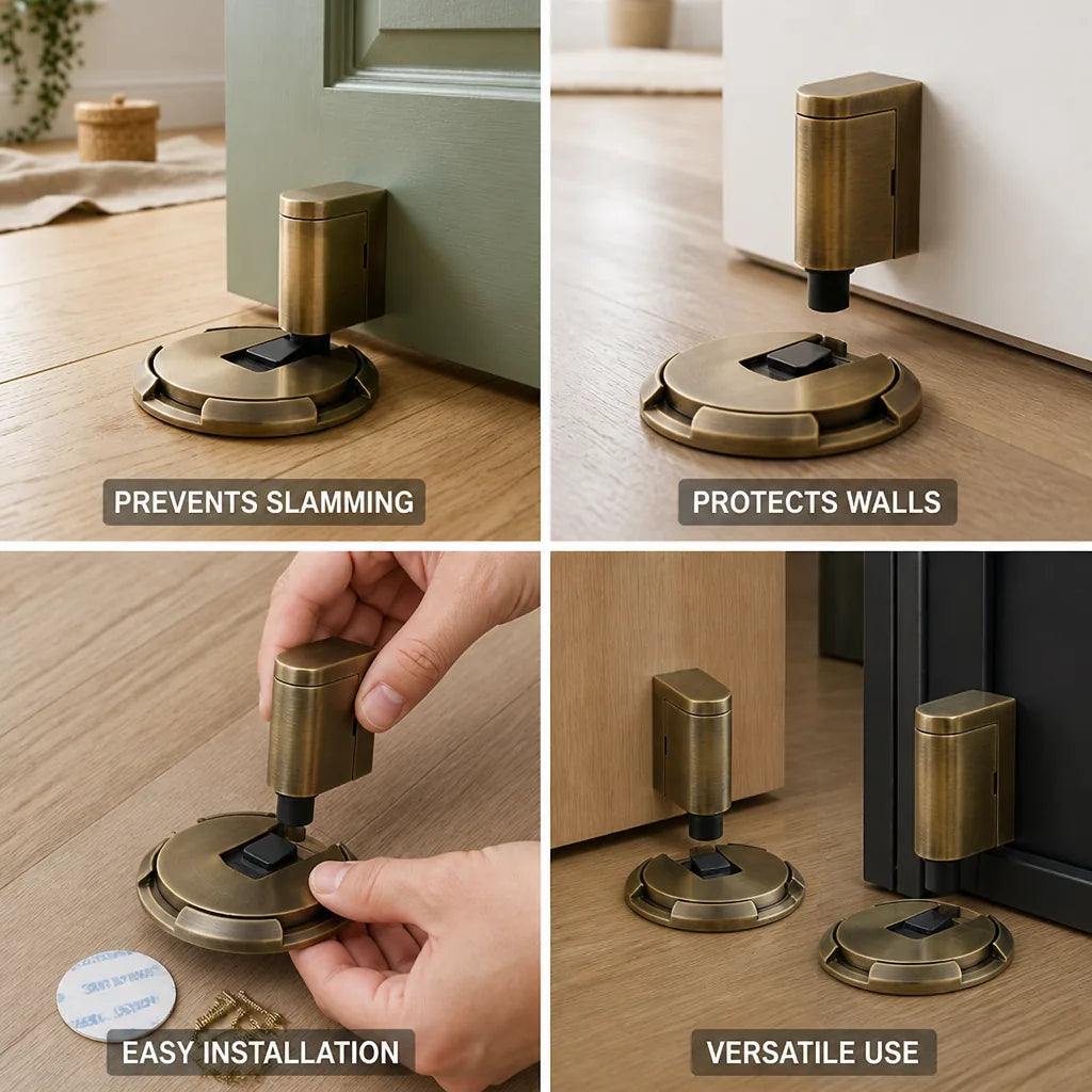 Self-Locking Solid Brass Door Stopper – close-up view