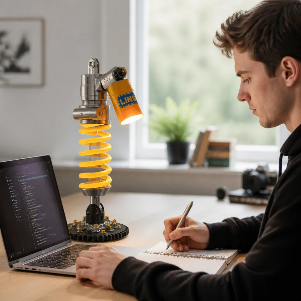 Shock-Absorber Adjustable USB-C Desk Lamp – in use