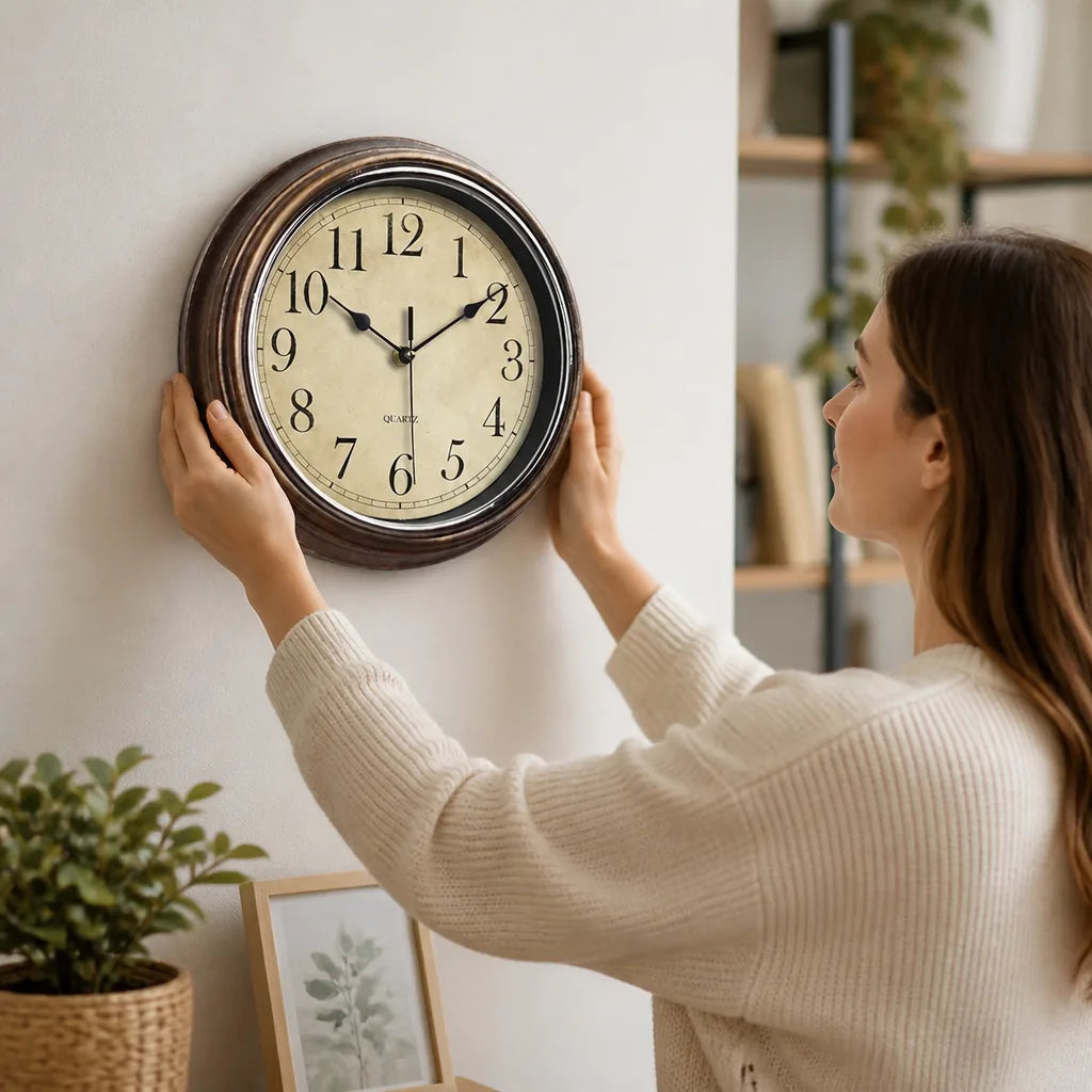 Silent Movement Wooden Wall Clock (30 cm) – in use