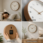 Silent Sweep Solid Wood Wall Clock (25x25 & 30x30 cm) – close-up view