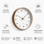 Silent Sweep Solid Wood Wall Clock (25x25 & 30x30 cm) – side view