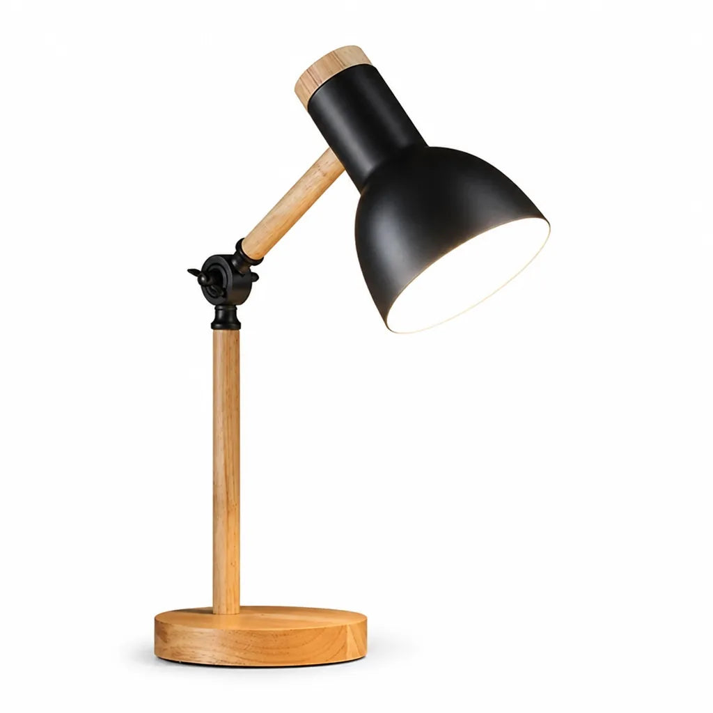 Solid Wood Base & Adjustable Head Desk Lamp (Bulb Included) – front view