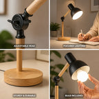 Solid Wood Base & Adjustable Head Desk Lamp (Bulb Included) – close-up view