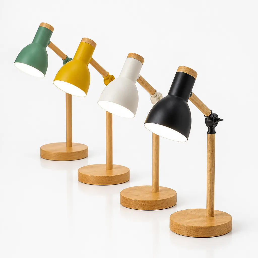 Solid Wood Base & Adjustable Head Desk Lamp (Bulb Included) – detail view