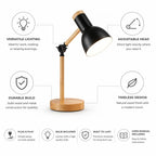 Solid Wood Base & Adjustable Head Desk Lamp (Bulb Included) – side view