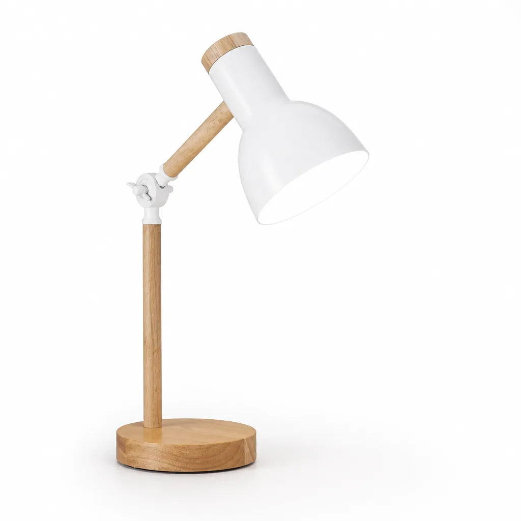 Solid Wood Base & Adjustable Head Desk Lamp (Bulb Included) – front view