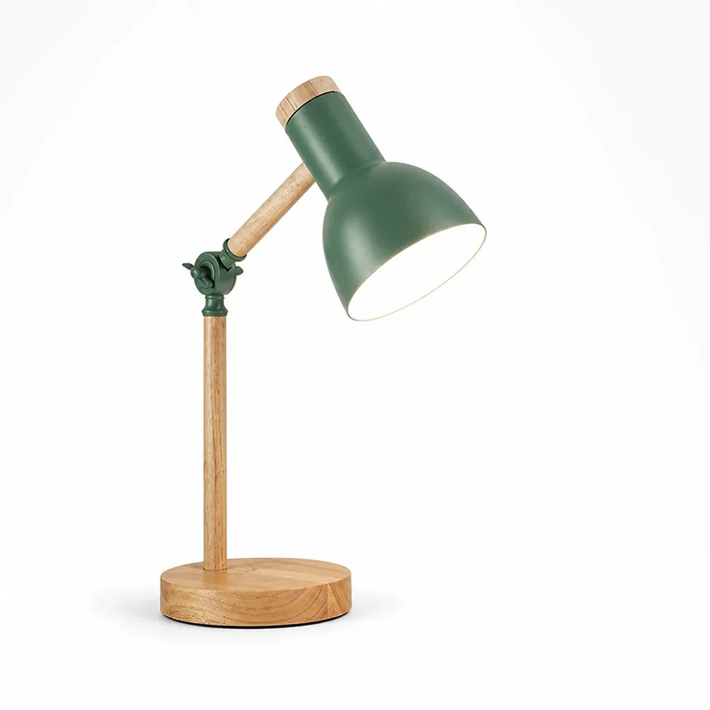 Solid Wood Base & Adjustable Head Desk Lamp (Bulb Included) – close-up view
