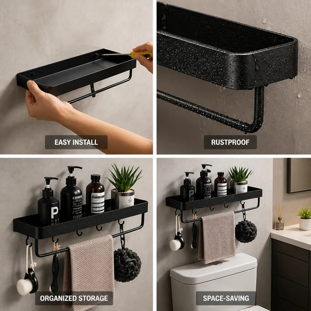 Space-Grade Aluminum Wall-Mounted Bathroom Shelf (Includes Mounting Hardware) – close-up view