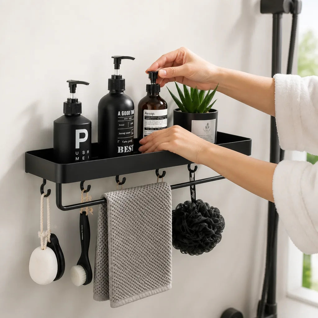 Space-Grade Aluminum Wall-Mounted Bathroom Shelf (Includes Mounting Hardware) – in use