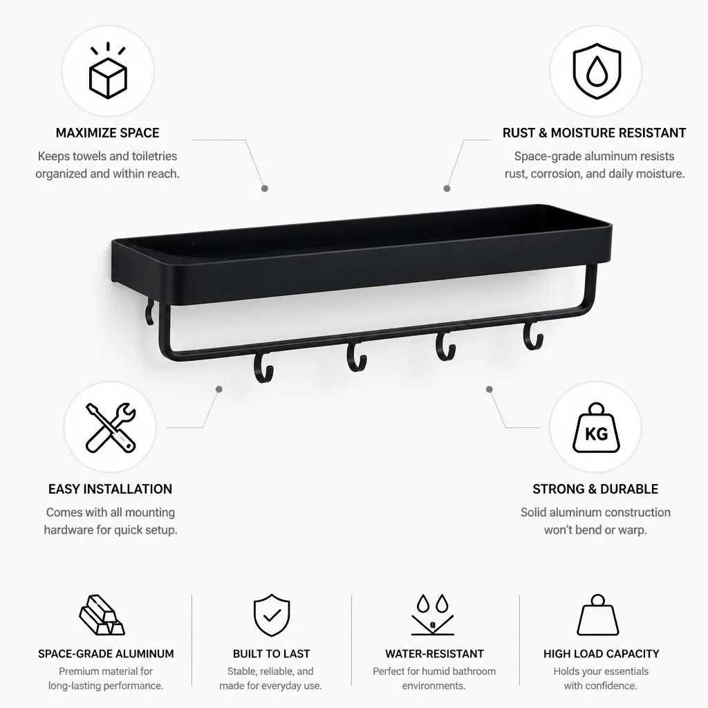 Space-Grade Aluminum Wall-Mounted Bathroom Shelf (Includes Mounting Hardware) – side view