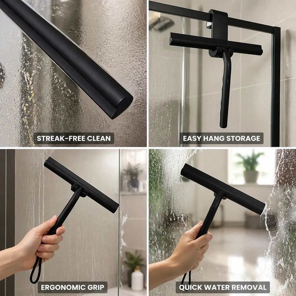 Streak-Free Rubber Blade & Ergonomic Handle Shower Squeegee – close-up view
