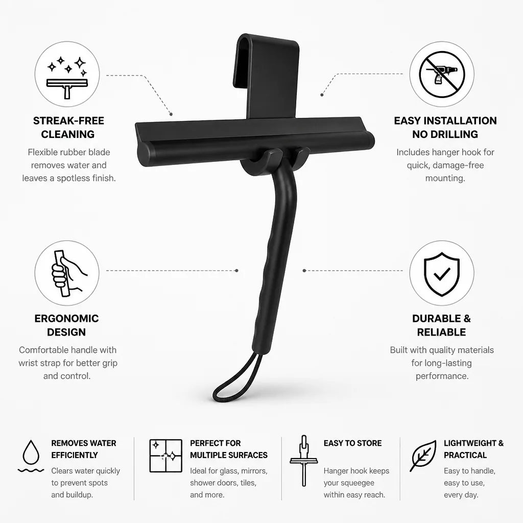 Streak-Free Rubber Blade & Ergonomic Handle Shower Squeegee – side view