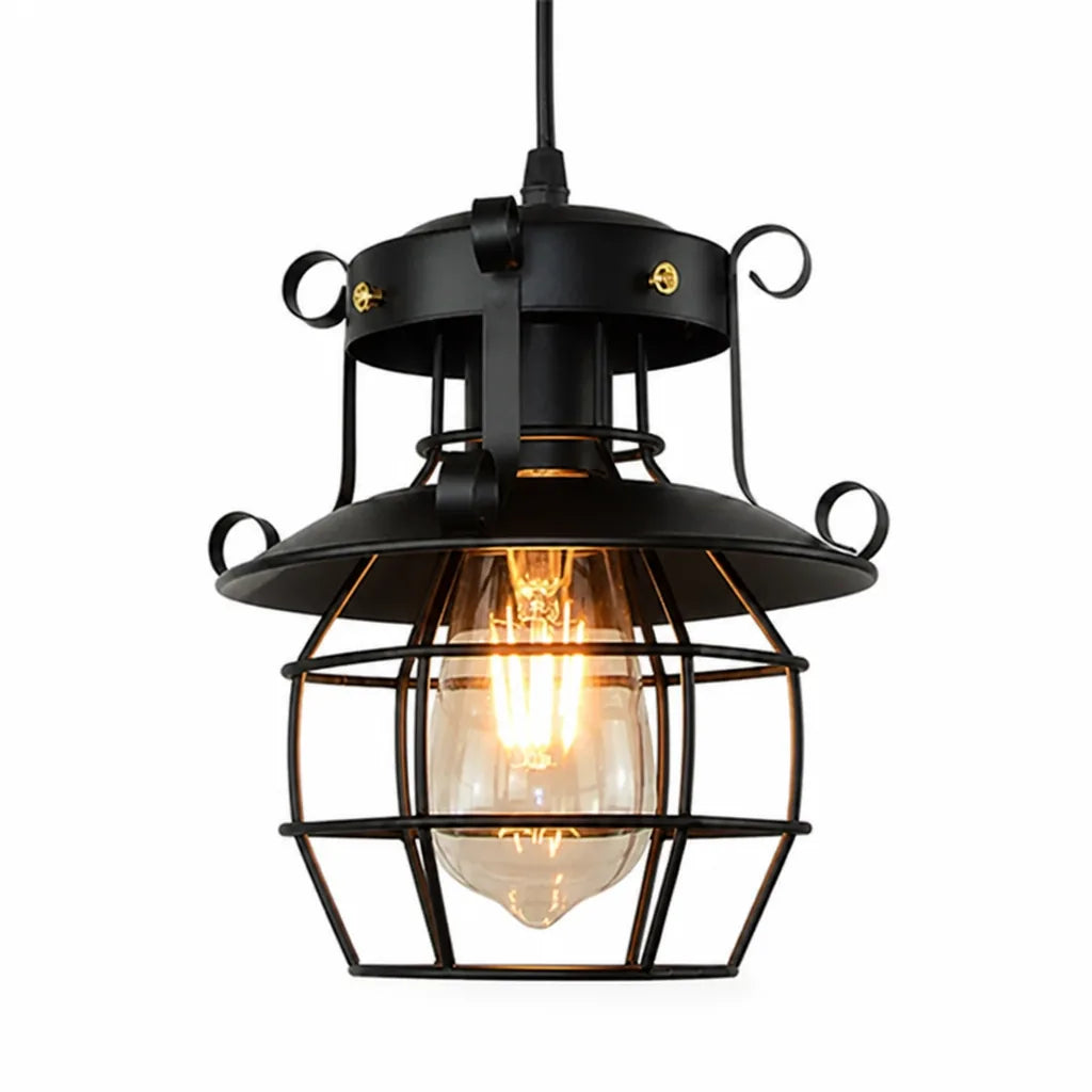 Vintage Industrial Open Metal Cage Pendant Light (Adjustable Cable) – front view
