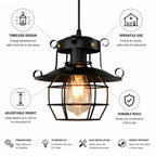 Vintage Industrial Open Metal Cage Pendant Light (Adjustable Cable) – side view